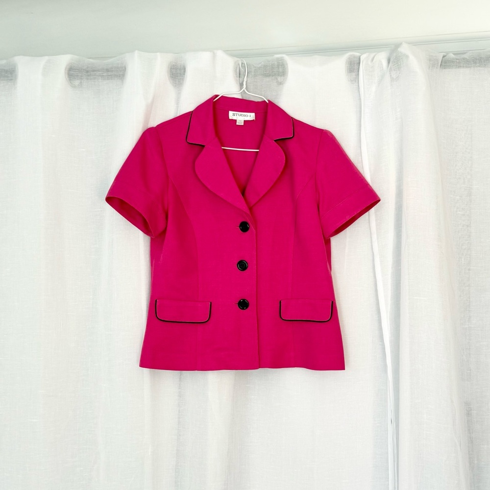 ✿ ⋆｡ Vintage Hot Pink Tailored Blazer Top ⋆｡✿